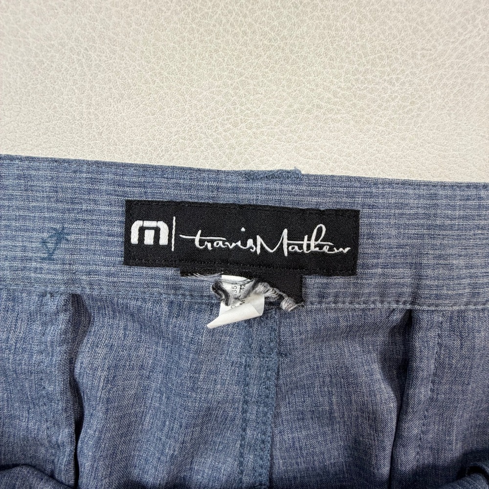 Travis Mathew Mens Blue Palm Tree Print Golf Shorts Size 36 Heathered Hybrid - Picture 8 of 12